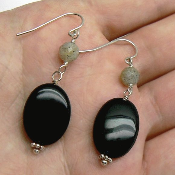 Dillard's Black Onyx & Labradorite silver Earrings - Picture 5 of 6